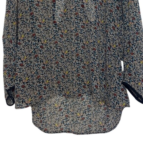 Bar III Sheer Floral Print Blouse Womens Small Black Multicolor - Picture 4 of 7